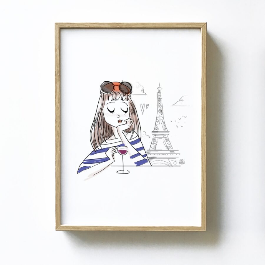 Affiche-Parisienne-Vin-Rouge-et-Tour-Eiffel