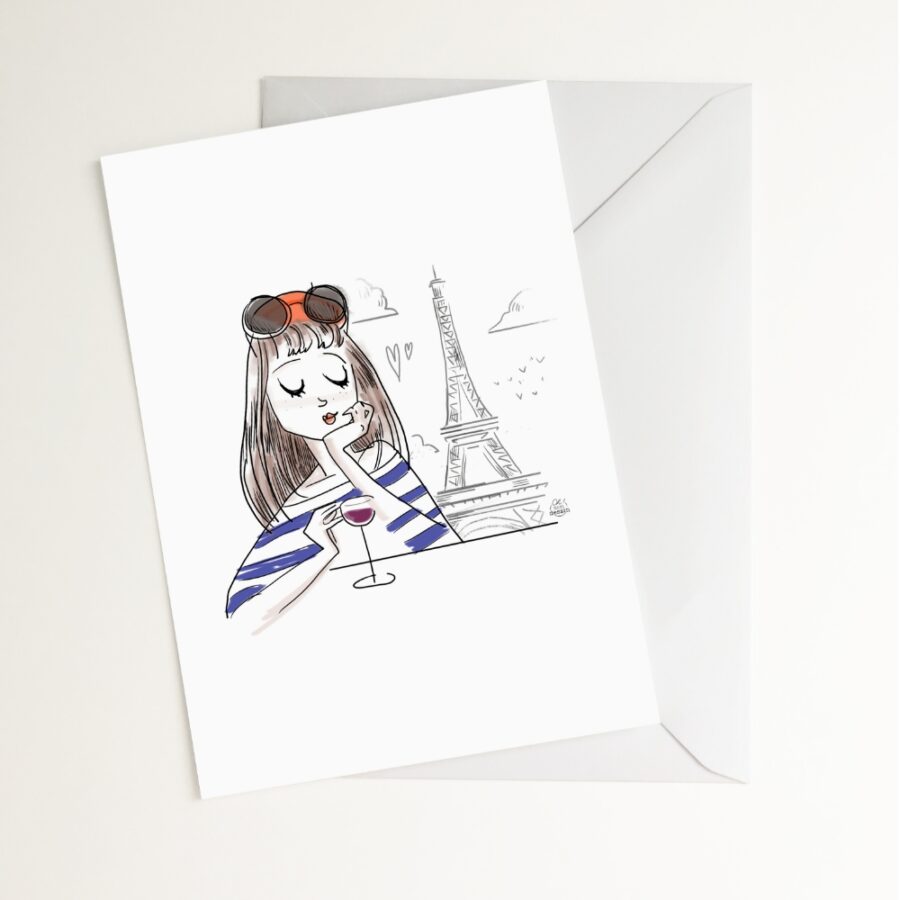 Carte Postale - Parisienne-Vin-Rouge-et-Tour-Eiffel