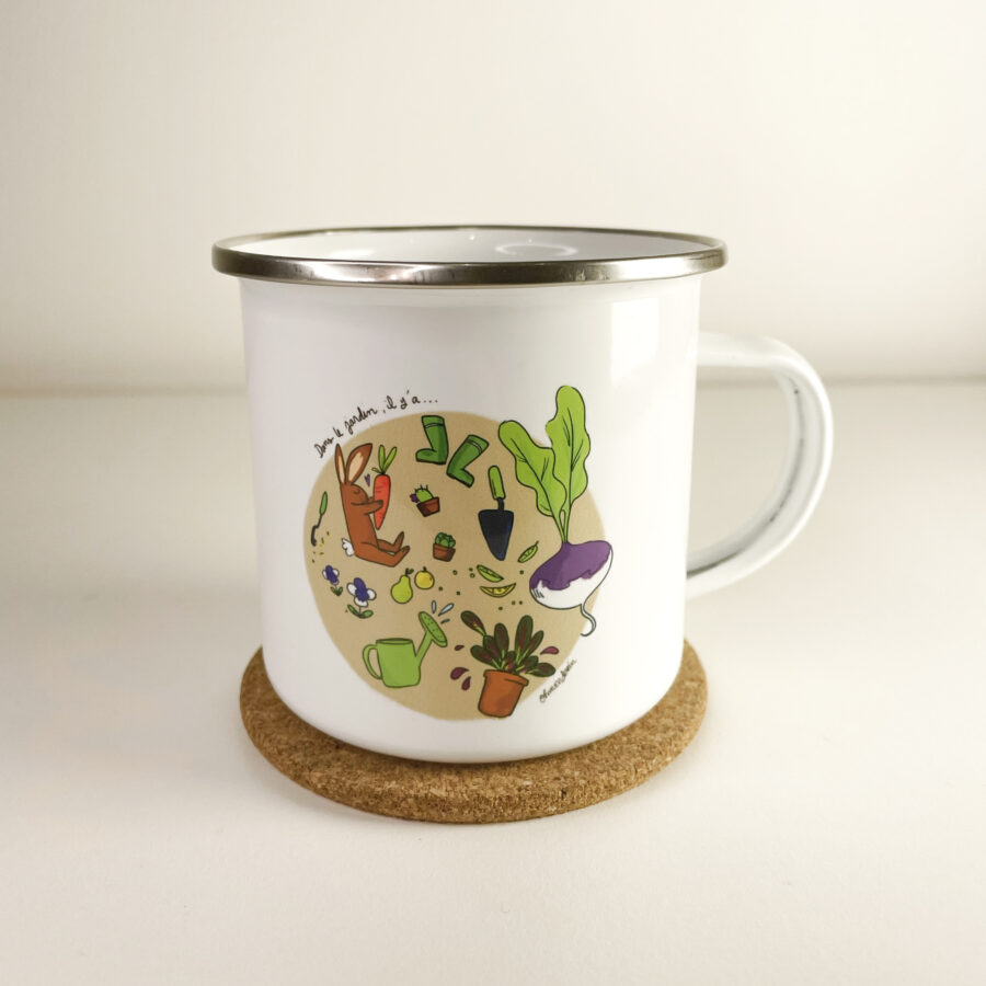 Mug en acier émaillé "Dans le jardin il y'a..."