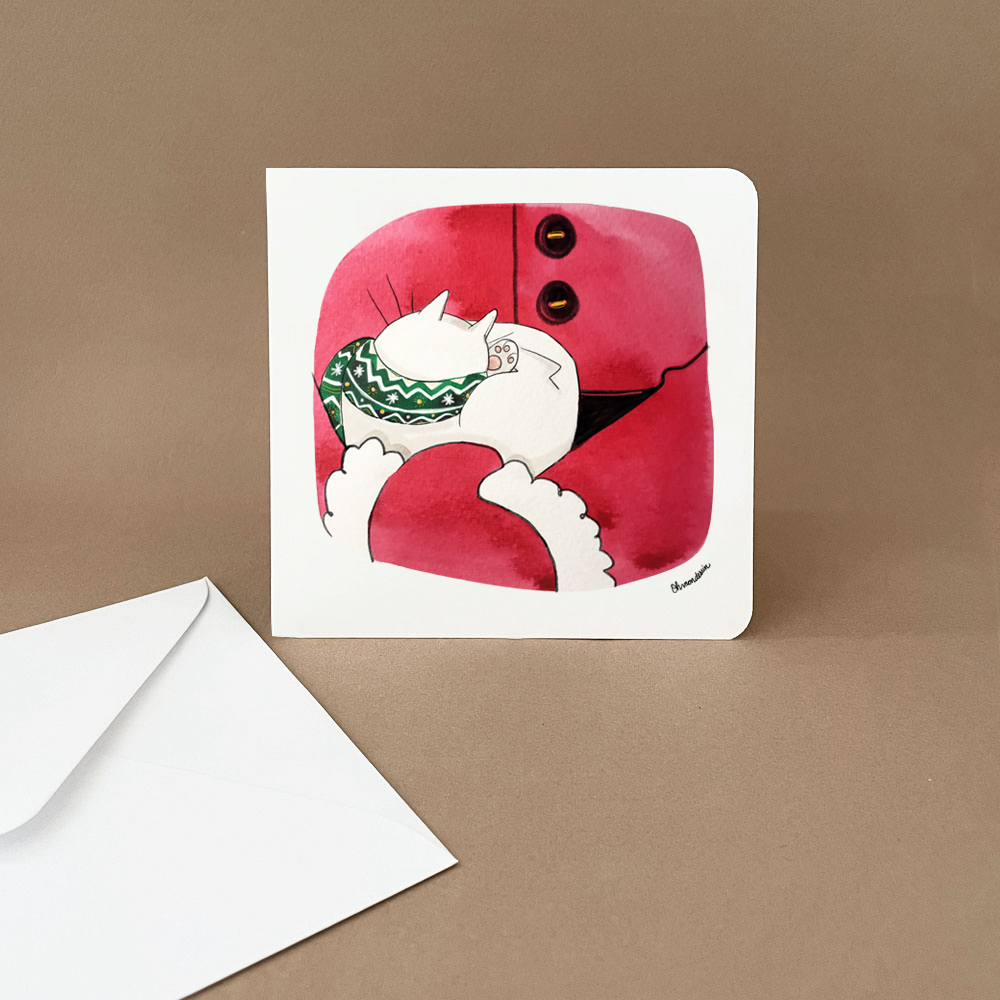 Carte de Voeux - "Le Chat du Père Noël"