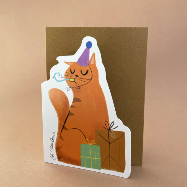 Carte découpée – Chat roux Anniversaire